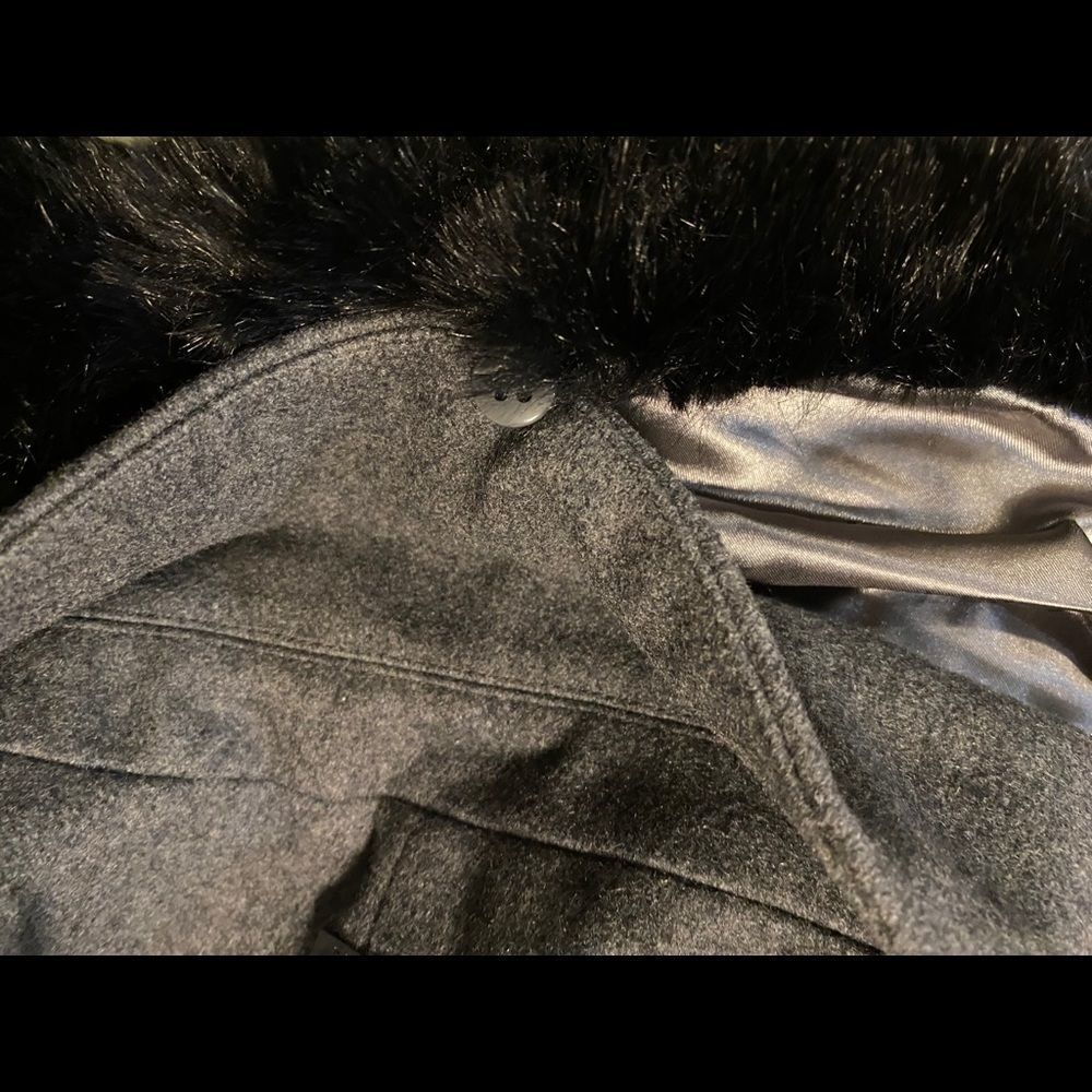 DKNY Faux Fur Collar Charcoal Maxi Coat P NWT - Picture 7 of 13